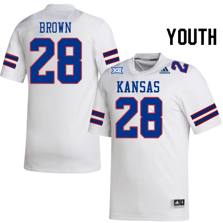 Youth #28 JB Brown Kansas Jayhawks College Football Jerseys Stitched Sale-White